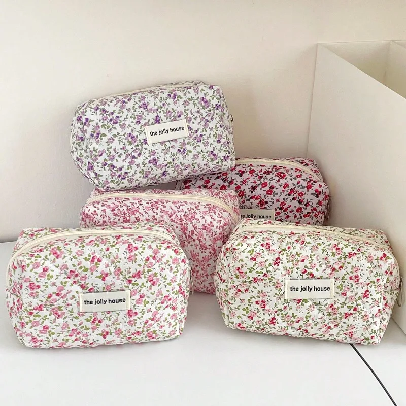 New Year Flower Travel Women's Portable Makeup Handbag Dressing Table Travel Dressing Accessories Storage Bag Convenient