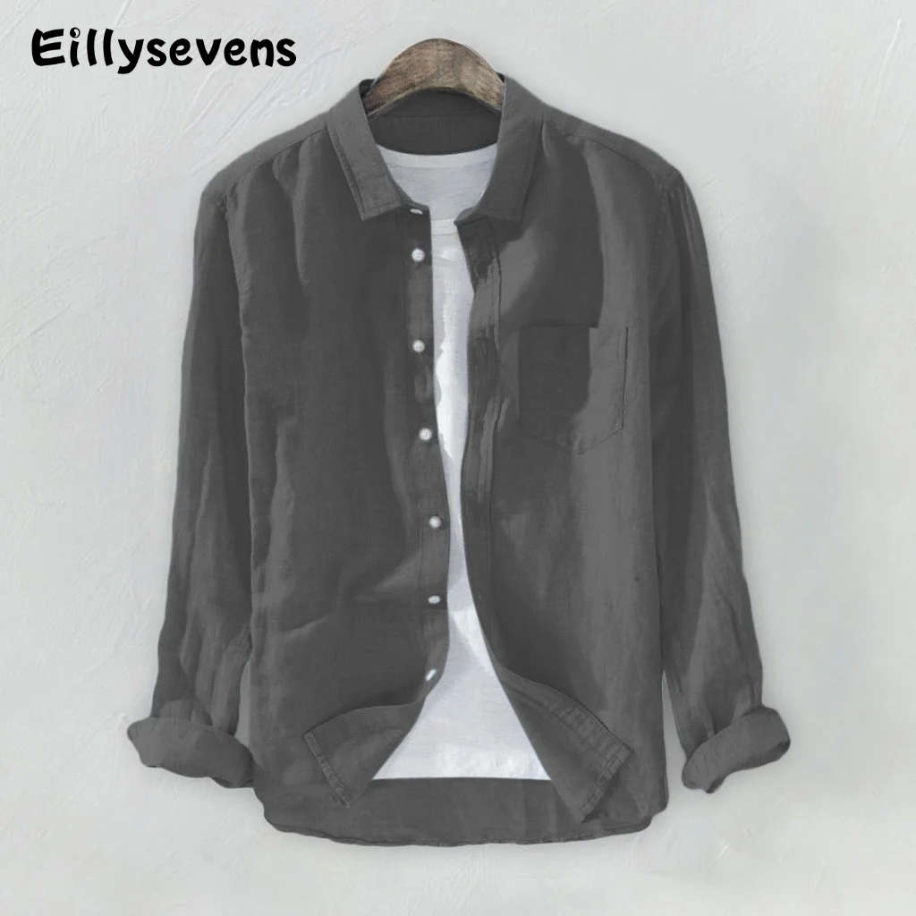 

Mens Shirt Long Sleeve Loose Blouse Cotton Linen Button Shirts Spring Autumn Casual Fashion Blue Shirt Baggy Vintage Boho Style