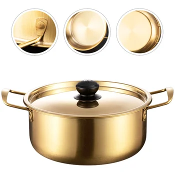 Pentola per spaghetti istantanei gamberetti in acciaio inossidabile bollire tagliatelle Ramen dorate coreane con coperchio pentole da cucina per zuppa grande 1