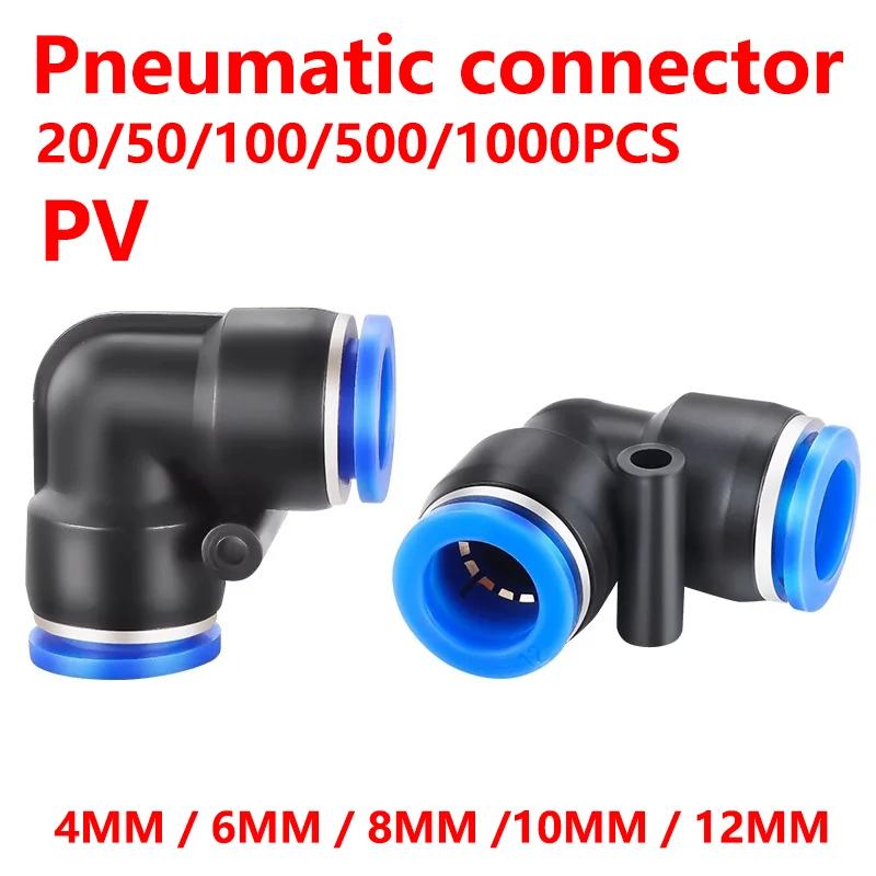 Pneumatic Quick Fitting PV 90 Degree Elbow Plastic 4mm 6mm 8mm 10mm Air Parts Pipe Push In Water Quick Connector 2 Way 20PCS pressure fitting kit