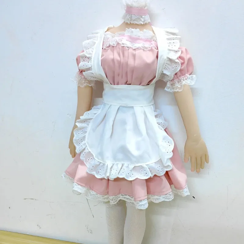 68-80cm 실리콘 인형 메이드복 반소매 레이스 프릴 드레스 앞치마 양말 세트 부드러운 색상 변하지 않는 수제 인형 의류