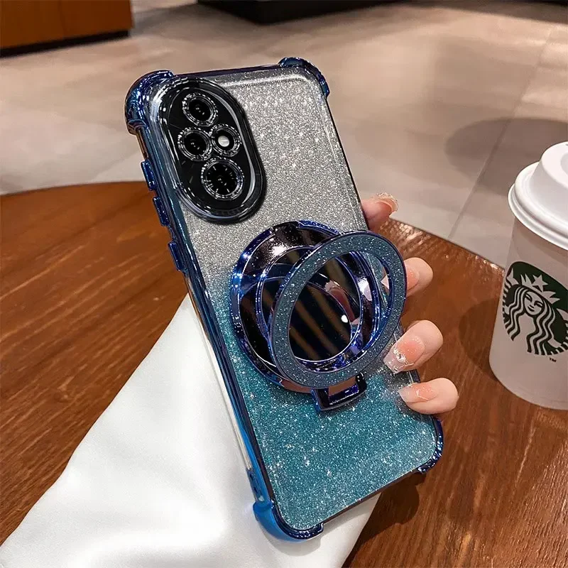 Luxury Mirror Holder Bling Glitter Silicone Phone Case - Ultra-thin Stand Cover