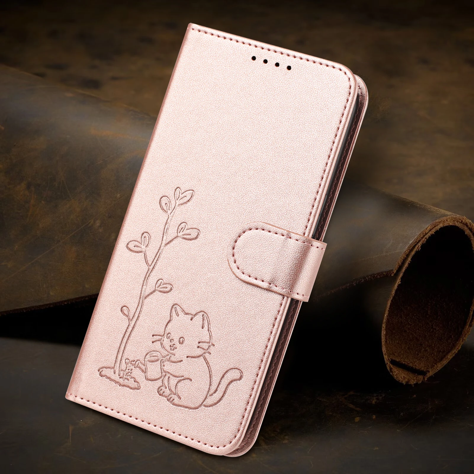 Cartoon Cat Leather Flip Phone Case