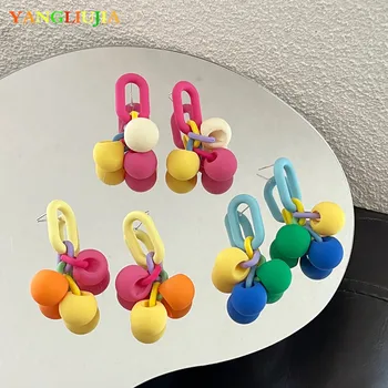 Acrylic Colorful Ball Earrings Fashion Simple Sweet Candy Color