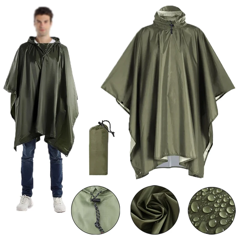 Versatile Waterproof Military Rain Poncho with Hood