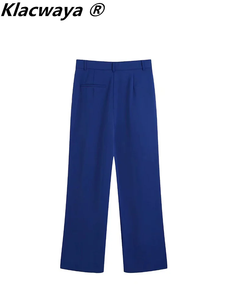 

Klacwaya Women Pants Spring 2022 High Waist Pant Vintage Office Lady Suit Trouser Women Clothing Blue Casual Wide Leg Pants