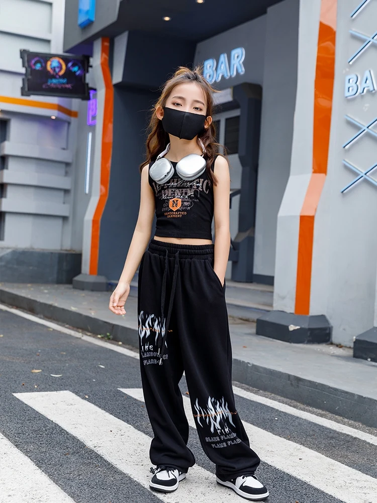 

Children Jazz Modern Dance Costumes For Girls Black Vest Hiphop Pants Streetwear Kids Hip Hop Performance Rave Clothes DN17958