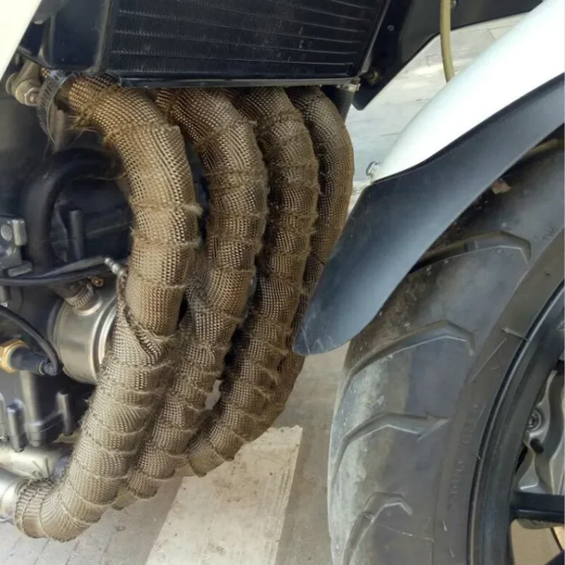 Fiberglass Heat Shield Motorcycle Exhaust Thermal Tape 5M Roll Header Pipe Heat Wrap with Stainless Ties