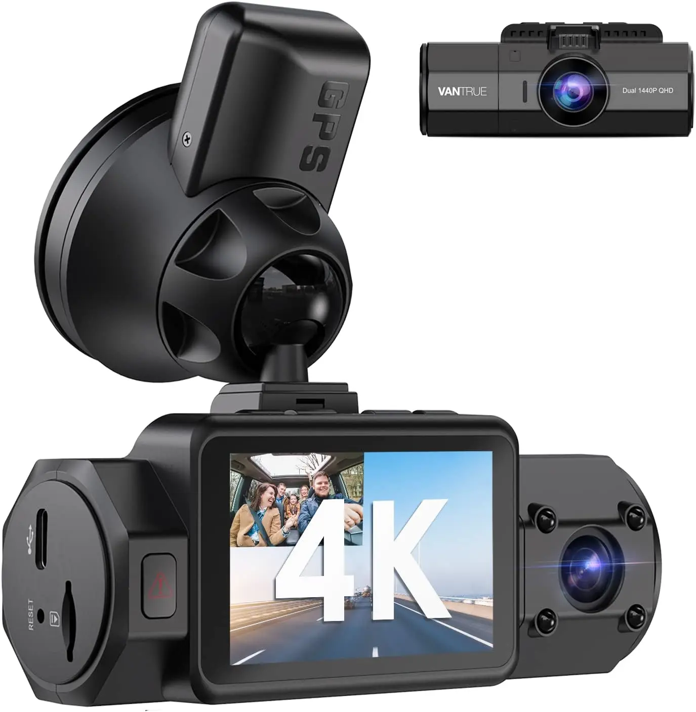 Vantrue N2S 4K 대시 캠, GPS, 전면 및 내부 듀얼 2.5K 1440P, IR 나이트 비전 Uber 자동차 카메라, 24/7 녹화 주차 모드