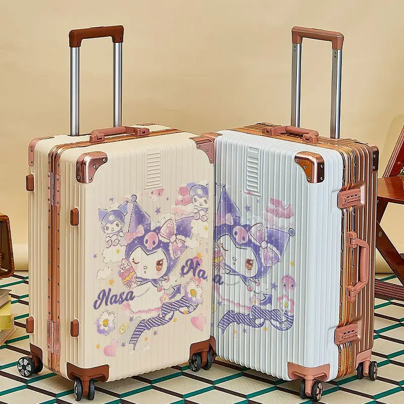 

Sanrioed Kuromi Suitcase 20 22 Inch Cartoon Silent Universal Wheel Portable Password Trolley Case Kawaii Boarding Case Gift