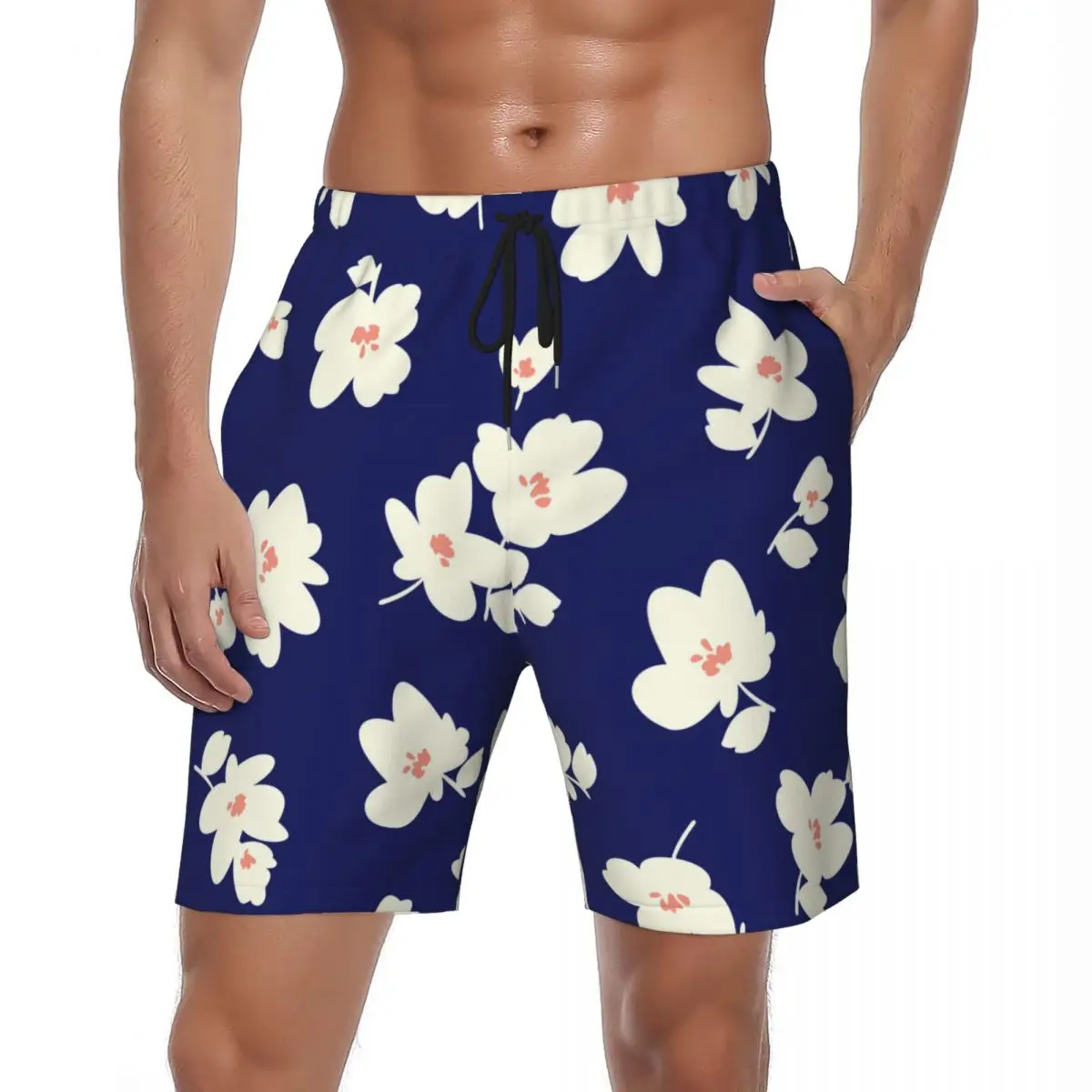 

Шорты для спортзала с абстрактным рисунком белых ромашек, летние спортивные шорты с абстрактными цветами, мужские быстросохнущие повседневные большие плавки
