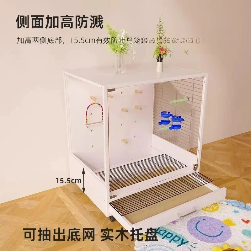 파노라마 투명 앵무새 케이지 원목 새장 몽크 소형 선앵무새, 꽃무늬앵무새, 특수 호랑이피앵무새, 가정용 대형 공간