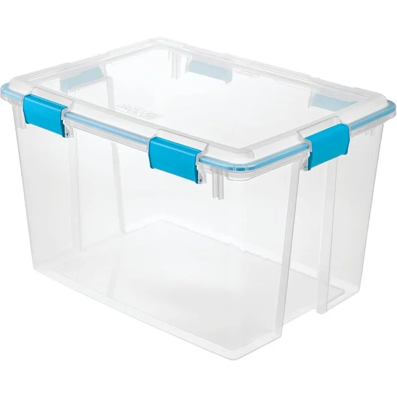 

80 Qt Gasket Box, Stackable Storage Bin with Latching Lid and Tight Seal, Plastic Container to Organize Basement, Clear Base and