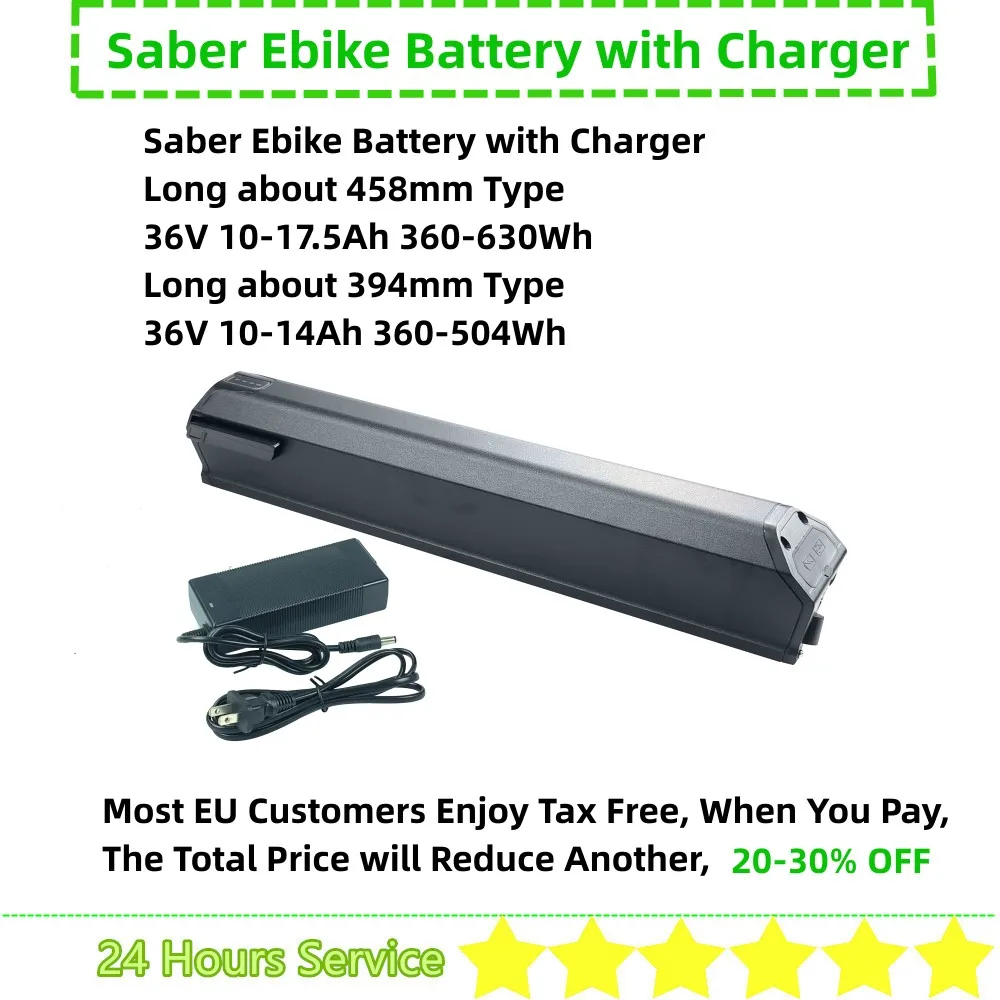 

Saber Starter Ebike Battery 36V 8.8Ah 10Ah 10.4Ah 12.5Ah 14Ah 17.5Ah for Effbike Allegro TDL6132 BLIV Wing V1 Nakamura E-fit 150