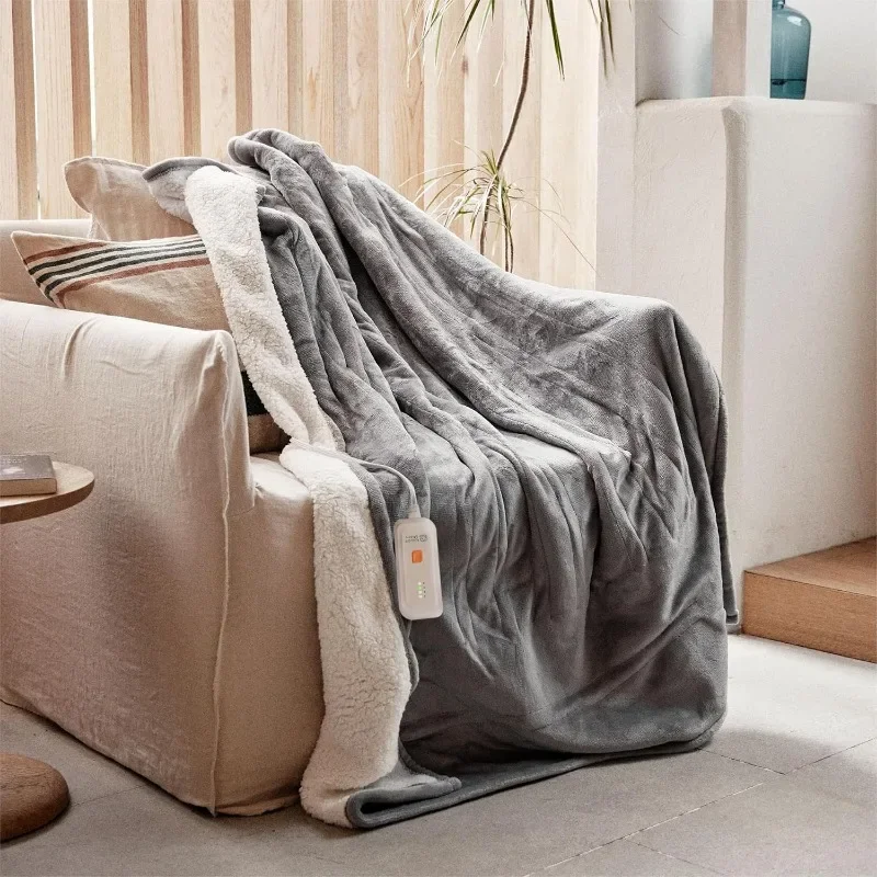 Electric Blanket Heated Throw Ribbed Faux Fur Heated Blanket with 4 Heating Level & 3 Hour Auto Off Heating Blanket