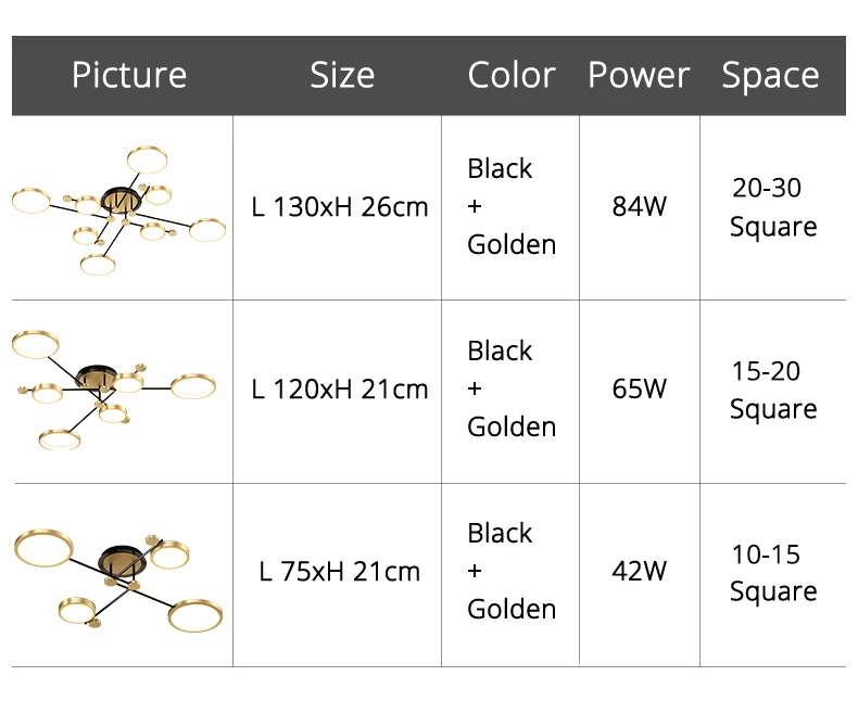 Ceiling Light - Modern LED Chandelier Gold Frame Indoor