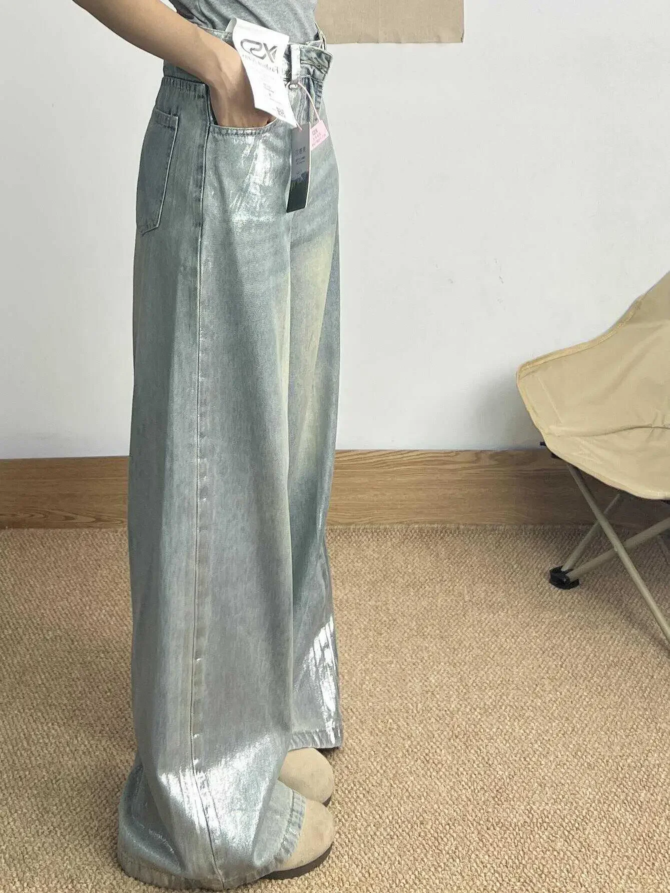 Grey Jeans Women 90s Vintage Personality High Waisted Straight Trouser Streetwear Casual Loose Girl Wide Leg Classic Denim Pants 5