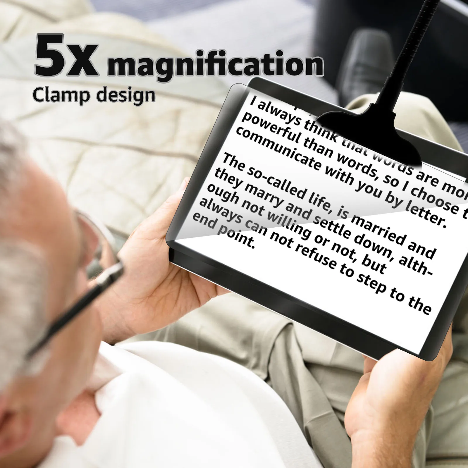 5X Magnifying Glass with Adjustable Clip Hands Free Magnifying Glass with Flexible Neck Large Page Magnifier Reading Magnifier