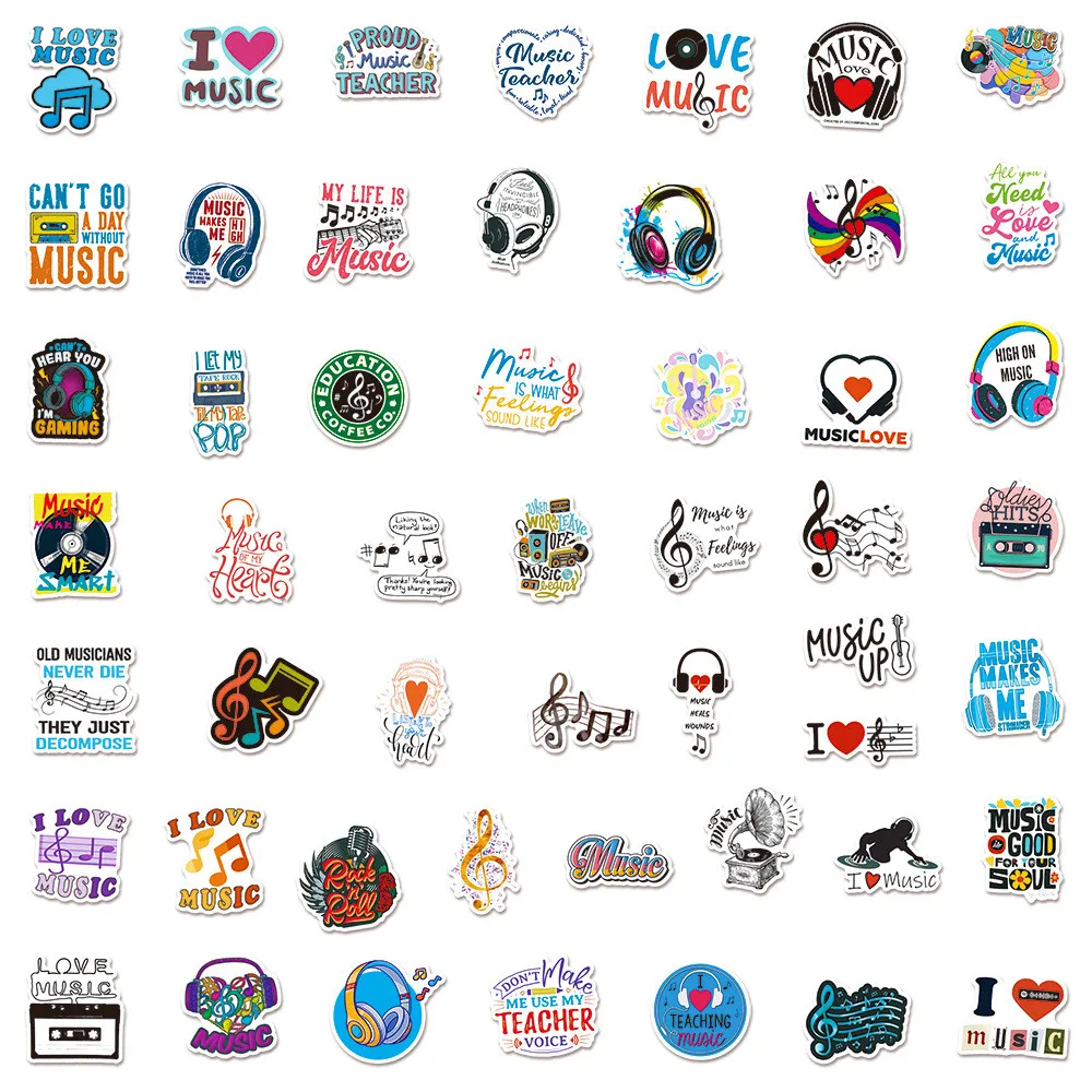 50/100 Pcs HD 다채로운 음악 노트 낙서 스티커 DIY 스케이트 노트북 컵 기타 피아노 헬멧 방수 데칼