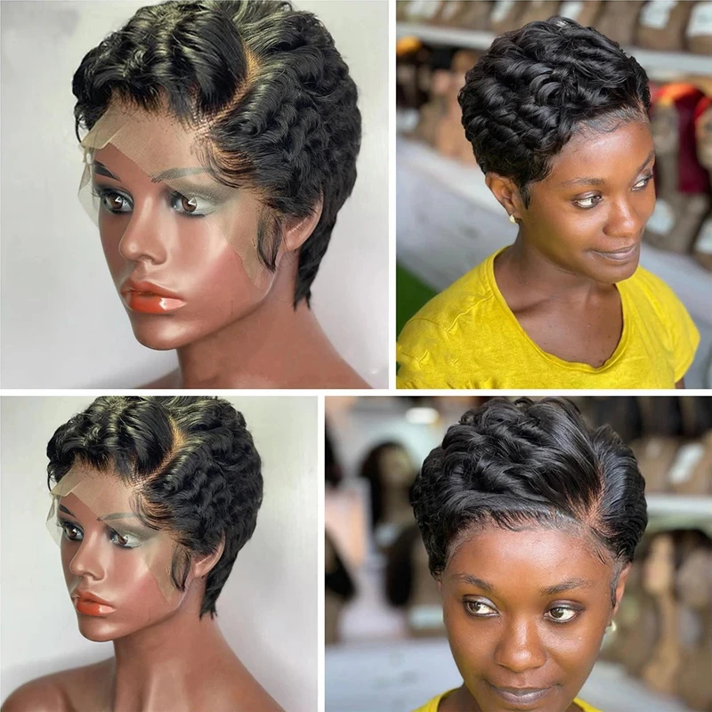 Pixie Curly Human Hair Wig 13x4 Lace Frontal Short Bob Wig Pixie Cut Wigs for Black Women