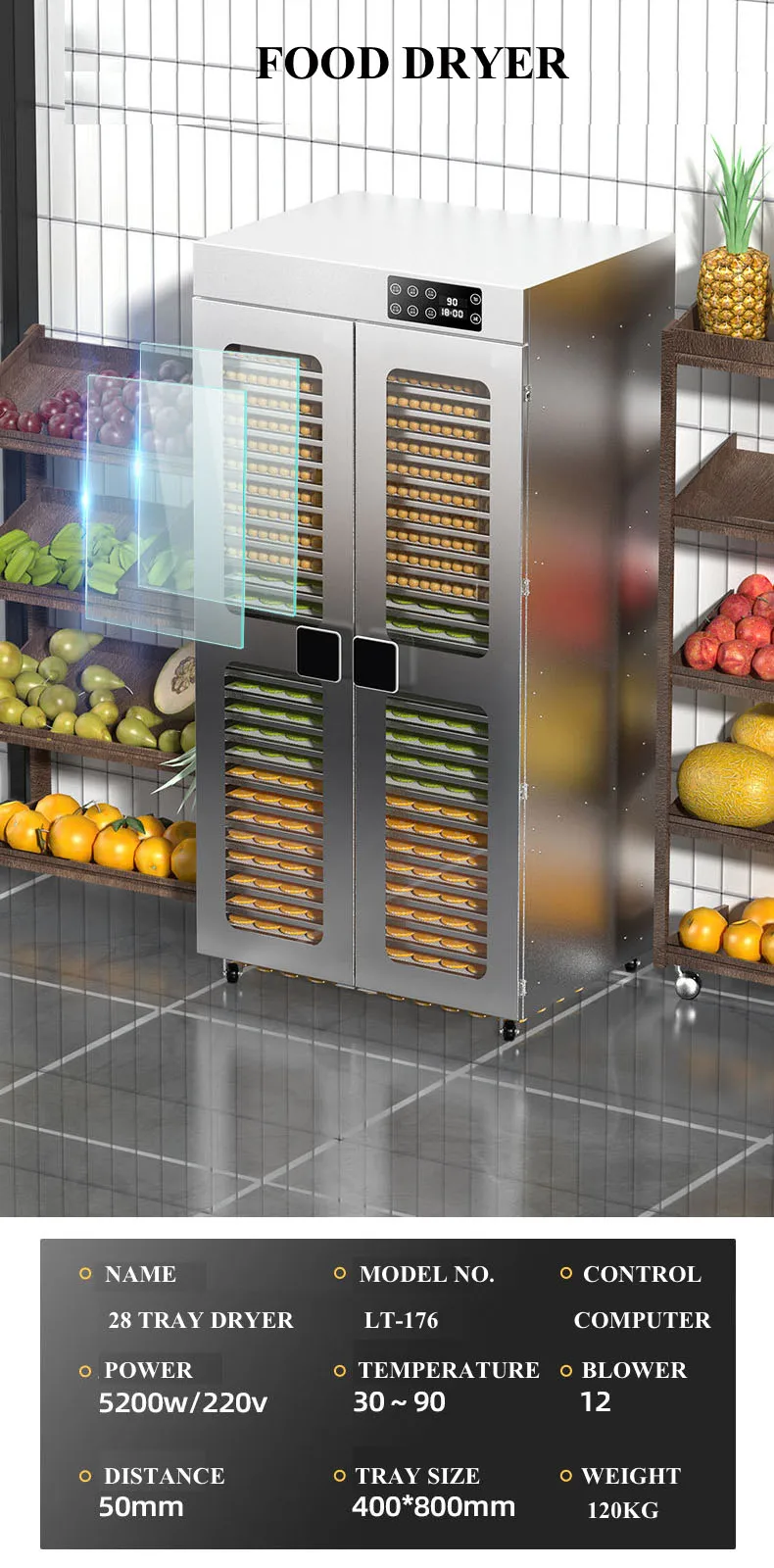 Description Picture 2 of itemMorden Style Stainless Steel Household Tomato Dryer Fruit Dehydrator Drying Machine Dehydrator Food Fruit Drying Machine