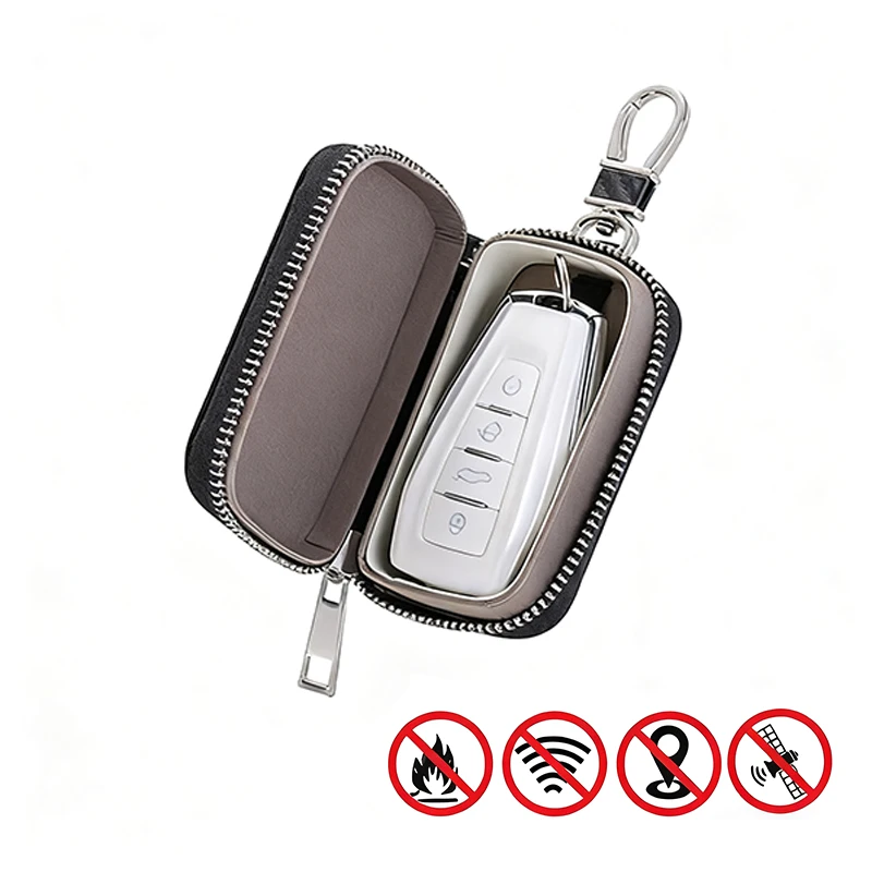 Car Key Signal Blocking Anti-Theft Leather Pouch