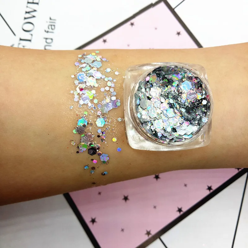Holographic Glitter Makeup Glitter Gel Makeup Glitter Makeup Sparkling Glitter Eyeshadow Palette Waterproof Big Sequins Shimmer Eyeshadow Gel Shiny Metallic Eyes Pigments Festival Makeup