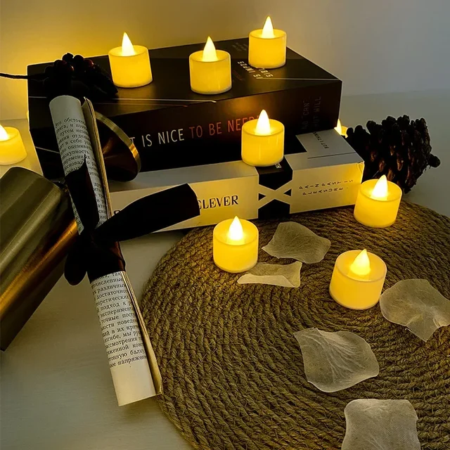Bougies LED sans flamme, 12/24/48 pièces, bougies chauffe-plat à piles, bougies à thé romantiques pour décorations de fête d'anniversaire et de mariage 4