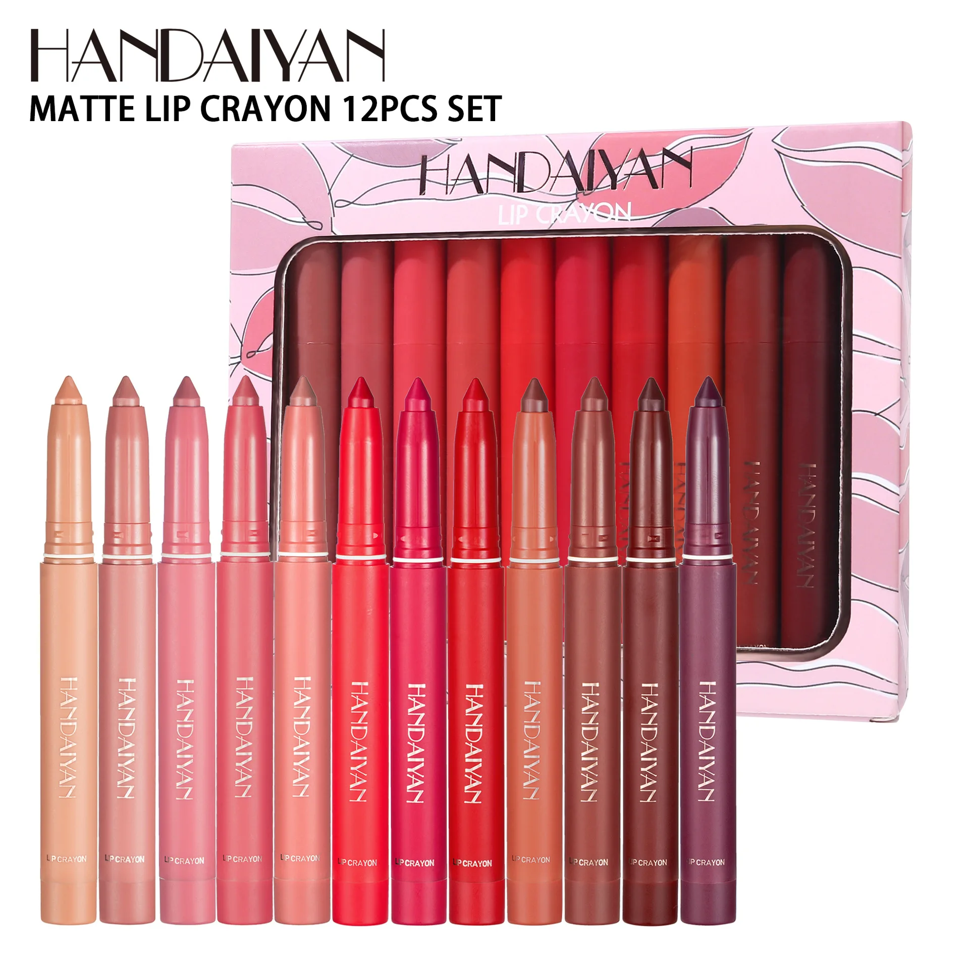 

12 Colors Lips Makeup Lipstick Pencils Waterproof Lipliner Lady Charming Non Fading Lipstick HANDAIYAN Lips Liner Cosmetics Set