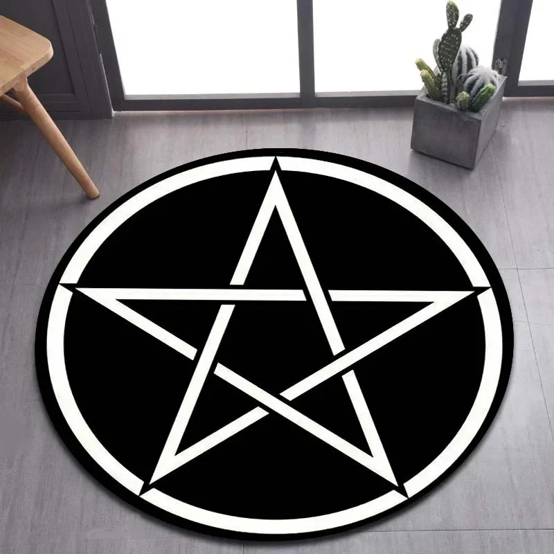 

Pentacle Symbol Rug, Pentagram Patterned Round Carpet, Satan Devil's Trap, White on Black Supernatural Carpet bedroom decor