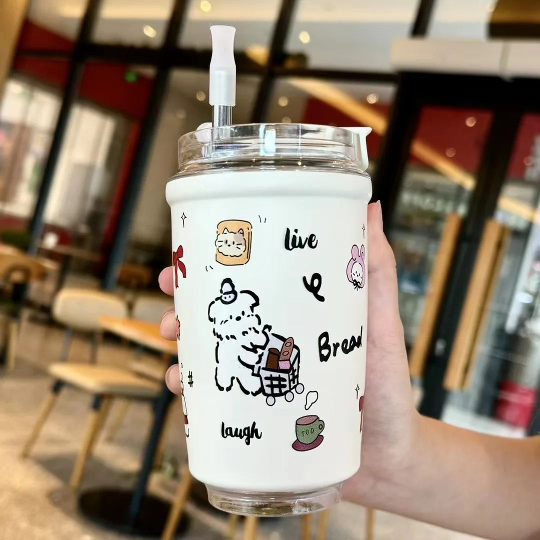 thumbnail image 1 of Cartoon Bear Thermal Water Bottle Women Bow Knot Coffee Cup Stainless Steel Mug for Hot Cold Drinks Outdoor Portable Bottle, 1 of 5
