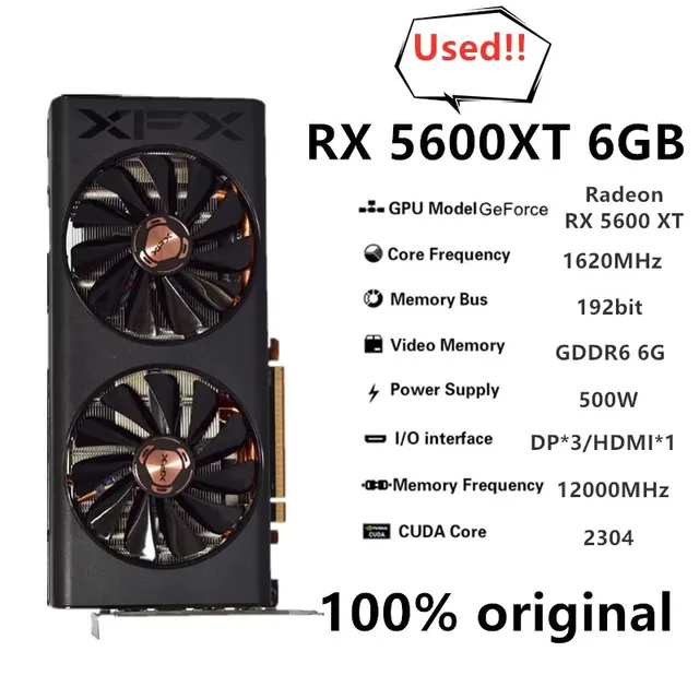 AMD,rx5600xt,6GB,rx5600 pro,gddr6 2304sp,PC,GPU用の中古xfx radeon 