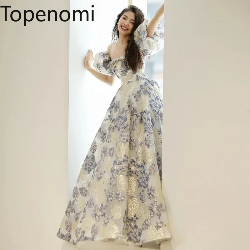 

Topenomi Vintage Jacquard Quinceanera Evening Dresses Women 2024 Luxury One Shoulder High Waist Birthday Party Dress Bride Gown