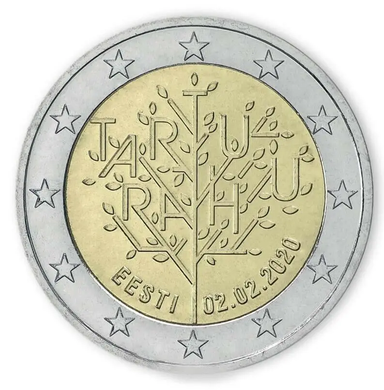 Estonia 2020 Moneta Commemorativa Tartu Peace Treatment 2 Euro Unc Nuovo Di Zecca