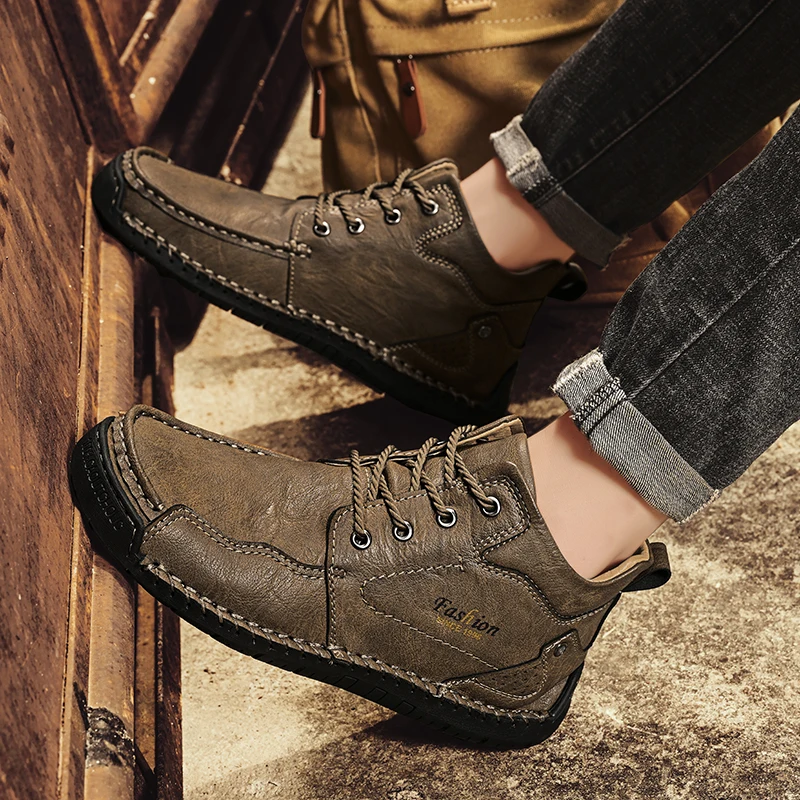 New Winter Men's Boots Thick Plush Warm Men Snow Boots Leather Men's Ankle Boots Handmade Men's Boots Winter Outdoor Men's Shoes