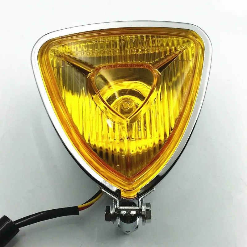 Amber Triangle Motor Headlight Lamp for Cruiser Chopper Cafe Vintage