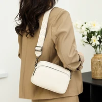 Sac à bandoulière en cuir véritable pour femmes, large sangle, couleur unie, sacs à main Design de luxe, sac pour téléphone portable 4