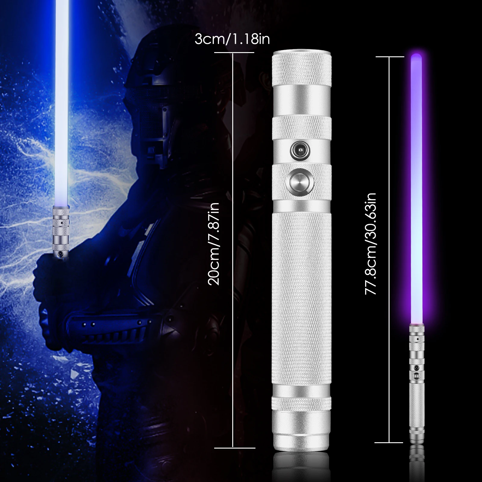 Rgb sabre de luz metal punho recarregável 7 cor variável com bater efeito de som fx duelo lightsaber metel lidar com led brinquedo