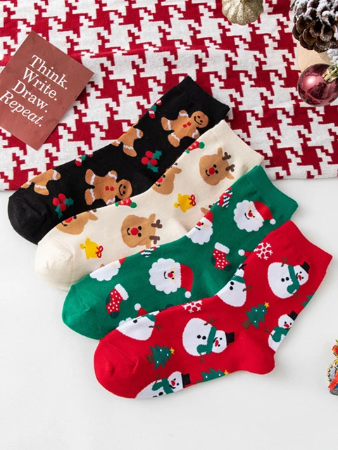 4 Pairs Christmas Socks Woman Funny Santa Claus Christmas snowman Socks Kawaii Cartoon Animal Girl Cute Novel Christmas Gift Soc 2