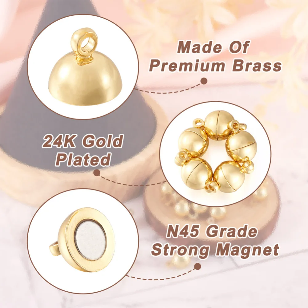 20 Sets Brass Round Magnetic Clasps for Bracelet Necklace Making Fasteners Clasp Buckle Hook Jewelry Connector Findings 14.5x8mm