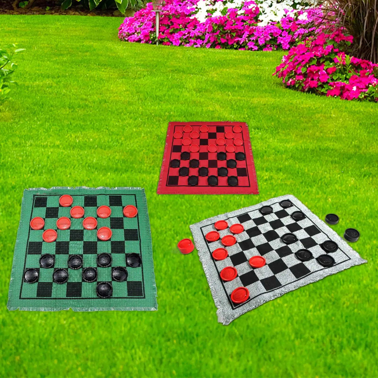 Giant Checkers Board Game Mat 3 in 1 Reversible Rug Game Large Checkers Rug Mat Indoor Outdoor Yard Giant
