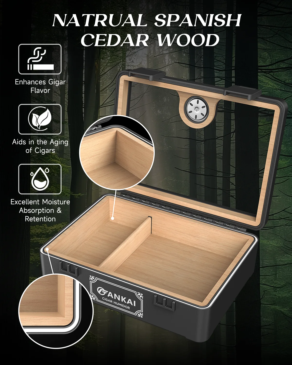 Cigar Humidor,Full Glass Top Cigar Box with Humidifier and Hygrometer,Crushproof Case,Cedar Wood Lining Storage for 20-25 Cigars 5