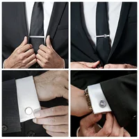 4 Sets Tie Clips & Cufflinks Set With Box Wedding Guests Gift Man Shirt Cufflink Pisa Ties For Men Luxury Men's Gift For Husband 5
