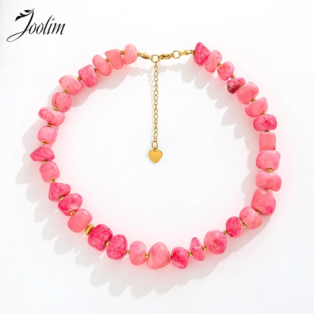 

Joolim Jewelry Wholesale No Fade Summer Beach Fashion Irregular Romantic Pink Natural Stone Stainless Steel Necklace for Women