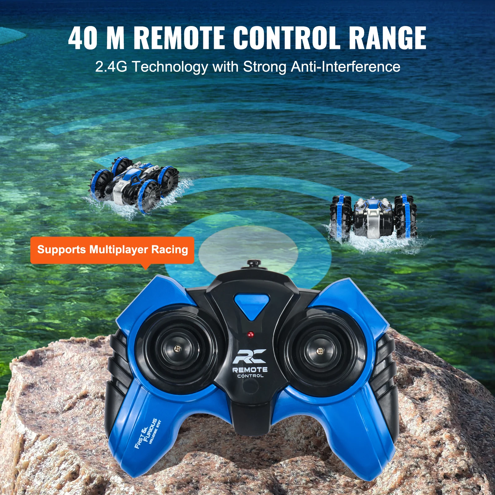 VEVOR Amphibious RC Car Boat 2.4GHz 12 km/h Electric Remote Control 360° Rotating Stunt Car Water Beach Pool Toys Boys Gifts 5