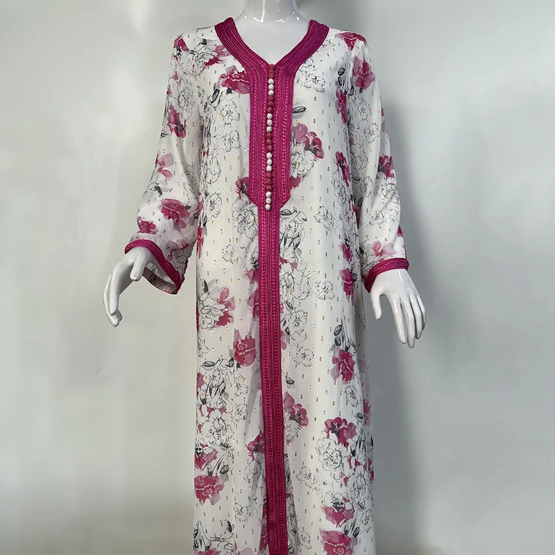 فستان نسائي طويل مطبوع عليه زهور ، والعيد ، عباية إسلامية ، والجلابية ، ورمضان ، ومروكو ، ودبي ، وعربي ، وقفطان ، وفساتين إسلامية