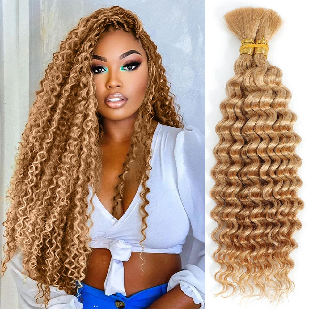 Cabello trenzado humano rubio para trenzas bohemias, reflejos sin trama,  extensiones de cabello virgen brasileño rizado de onda profunda a granel  para trenzar - AliExpress, image size:1000x1000