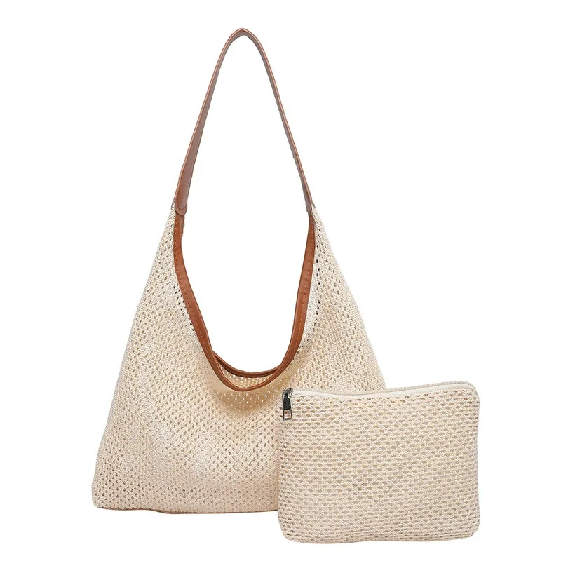 Cross Border Women's Bag 2024 New Grass Woven Mother and Child Shoulder Bag Spring Tour Style Single Shoulder Bag