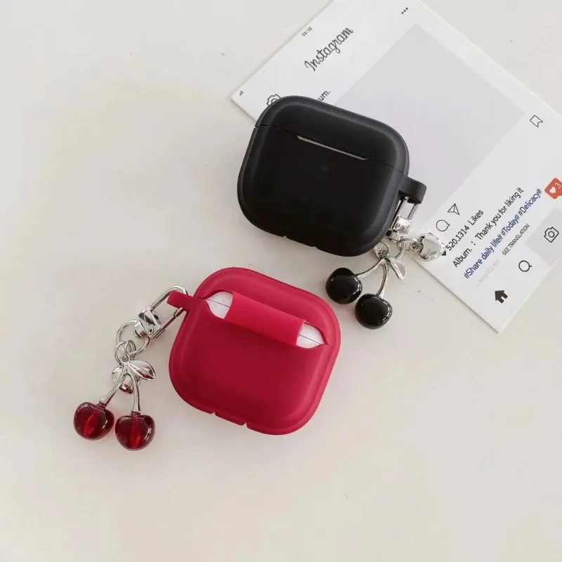 Silicone Cherry Earphone Case for Airpods with Keychain