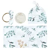 4PCS Set Newborn Receiving Blanket with Matching Headband Beanie Wooden Birth Announcement Card Infant Hospital Swaddle Blanket 2